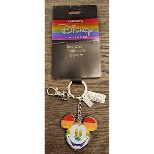 Disney Rainbow Collection Glitter Mickey Keychain Clip with Castle PRIDE